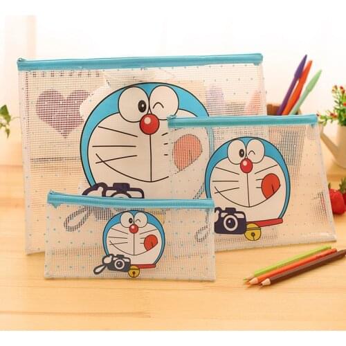 15Pcs/Lot 3 Different Size Transparent PVC File Holder Cute Robot File Bag Storage Box Holder Plastic Cosmetic Bag Student