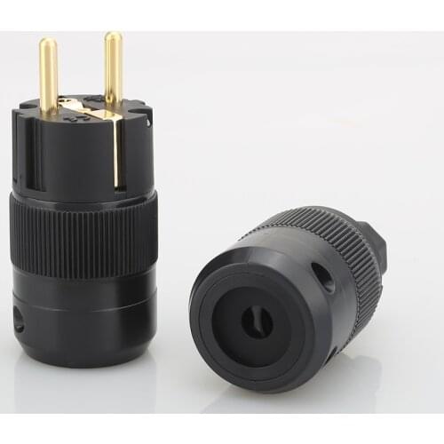 2PCS without logo Brass Gold Plated Schuko EU Power Plug connectors +Prue copper IEC connector adapter