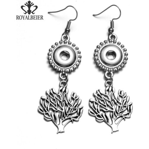 RoyalBeier Tree of Life Drop Earrings For Women 2017 New Vintage Antique Silver Color Carved Fit 12mm Snap Button Drop Earrings