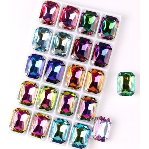 Rectangle shape Silver metal claw 20pcs/Pack rainbow & jelly AB glass Crystal 13*18mm Sew rhinestones beads handicraft diy trim