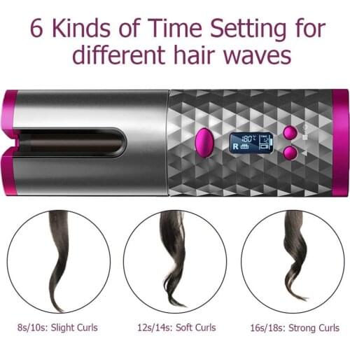 Hair Curler Portable Wireless Automatic Curling Iron Hair Curler LCD Curly Hair Machine with 1 Comb+2pc Clips