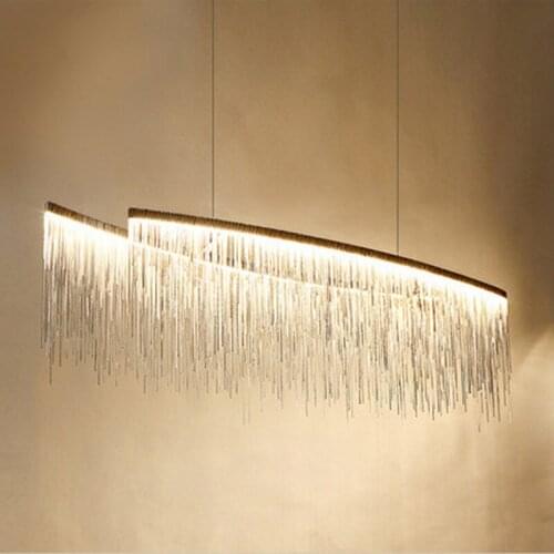 Modern Aluminum Chain Meteor Shower led Pendant Light for Hotel Hall Restaurant Dining Room Silver Creative Hanging Pendant Lamp