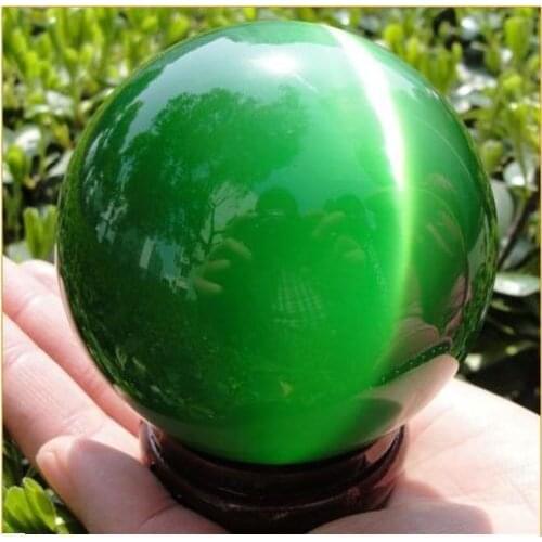 Xd j00774 Sell Asian Quartz Green Cat Eye Crystal Healing Ball Sphere 35-40MM + Stand
