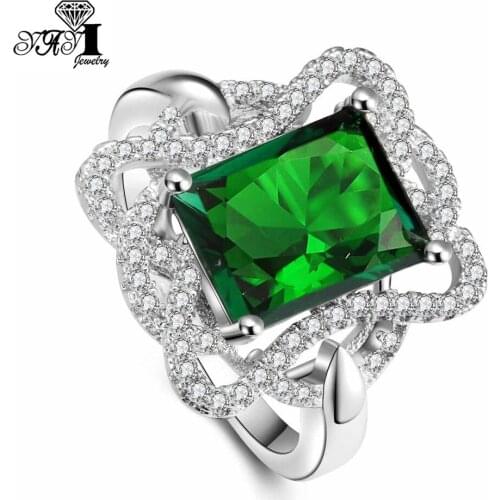 YaYI Fashion Women Jewelry Ring 3.8CT Green Zircon Silver Color Engagement Rings wedding Rings Party Rings Gift