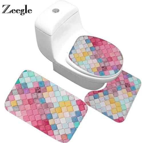 Zeegle Bath Mats Colorful Anti Slip Bathroom Mat Set Coral Fleece Floor Bath Mats Washable Bathroom Toilet Rugs