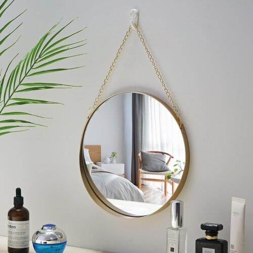 Nordic Style Wall Mirror Home Decor Round Golden Iron Mirrors for Bedroom Bathroom Creative Luxury Wall Makeup Dressing Mirror