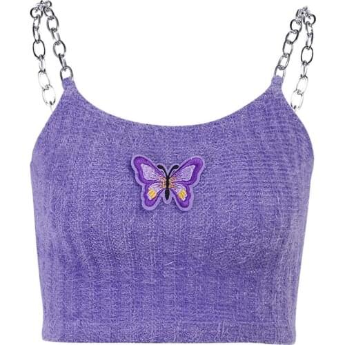 Waatfaak Velvet Embroider Butterfly Sexy Camis Tank Top Women Hollow Out Spaghetti Backless Activewear Club Streetwear Crop Top