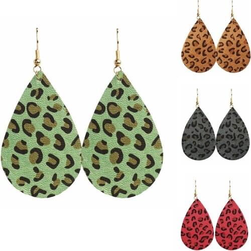 Cpop Trendy PU Leather Leopard Earrings for Women New Pendant Elegant Water Drop Earrings Fashion Jewelry Accessories Gifts 2019