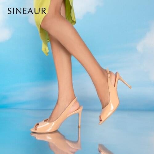 SINEAUR Shoes for women Fashion Color Super High 8.5CM Ladies Thin Heels Stiletto Peep-toe Black Printed PU Office Party Dress