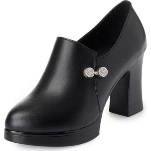 ZXRYXGS Brand Shoes Fashion Top Cowhide Rhinestone Shoes High Heels 2020 Spring Women Leather Shoes Women Pumps Shoes Woman New