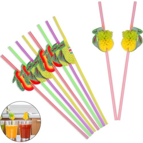 100 Pcs/pack Honeycomb Fruit Straw 3D Decor PP Disposable Bendable For Bar Birthday Wedding Baby Shower Pool Party Supplies