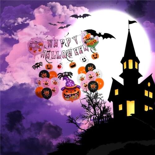 29 Pcs Balloons Kits Halloween Floral Print Balloon Letter Banner Pumpkin Pendant Set for Theme Party Holidays