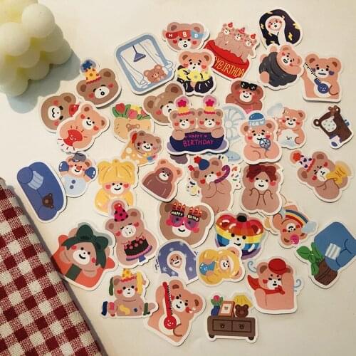 40 Pcs/Pack Cute Cartoon Bear Stickers Ins Scrapbooking Decor Album Journal Diary DIY Stick Label Kawaii Stationery