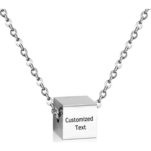 8MM Personalized DIY Cube Pendant Necklace for Men Woman Custom Engraving Simple Party Anniversary Birthday Gift