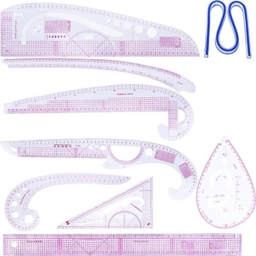 Imzay 9PCS French Curve Measure Ruler Set Multi-functional Cutting Dressmaking Tailor Practical Sewing Drawing Craft Tool