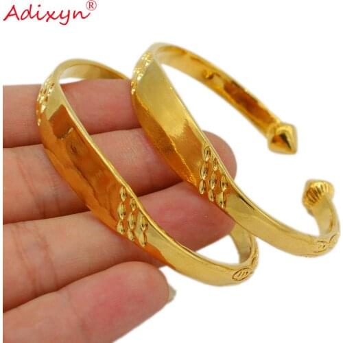 Adixyn 2pcs/lot Women Dubai Bangle 24K Gold Color Bracelet African/ Arabic/Ethiopian Bride Wedding Jewelry N071018
