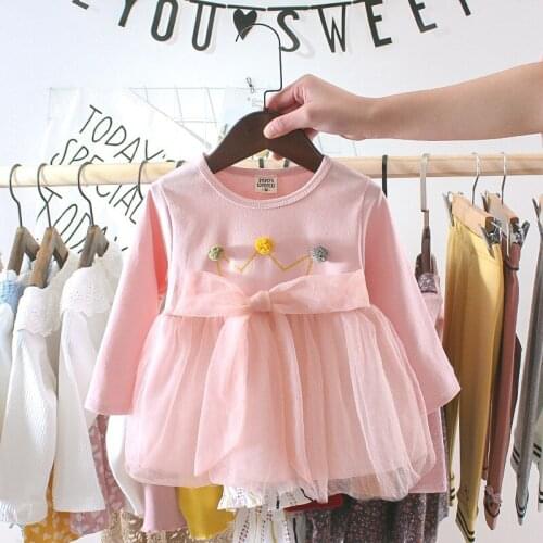 HA-004 Promotion! Girls Crown Pattern Dress Children Ball Gown Long Sleeve Clothing Princess Cute 0ne-Piece Spring Wear