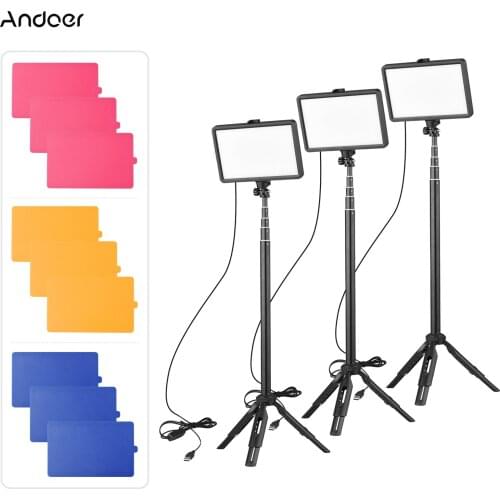 Andoer Upgraded USB Bi-color Temperature LED Video Light Kit with LED Fill Light 3200K-5600K 10 Levels Extendable Tripod Lamp