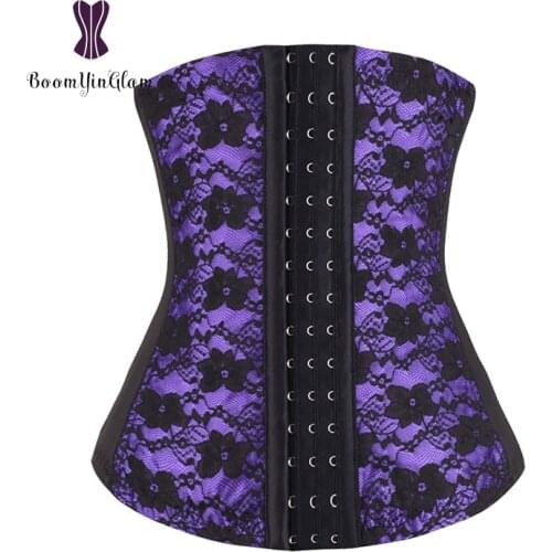 Cheaper price red/pink/purple/beige color plus size waist trainer 10 steel boned floral lace waist cinchers corset 884A