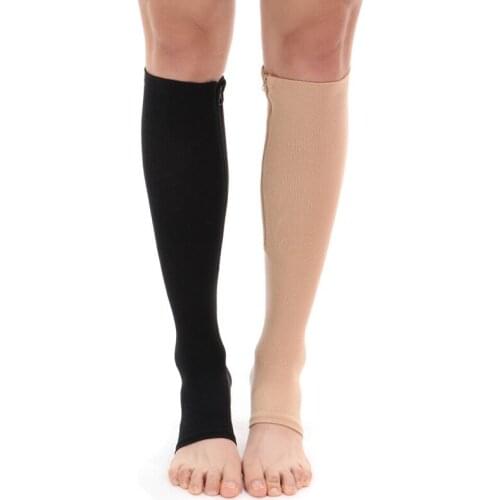 Droppshiping Open Toe Gel Support Stockings Compression Knee High Socks with Side Zipper d88