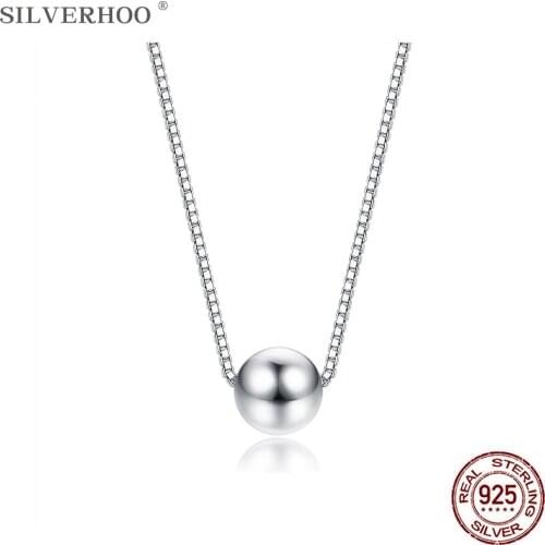 SILVERHOO 925 Sterling Silver Necklaces For Women Simple Smooth Silver Ball Pendant Necklace Hot Selling Fine Jewelry Chains