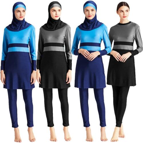 Muslim Women Swimsuit Hijab Swim Costumes Modest Burkini Full Cover Bikini Islamic Swimwear Bathing Suit Beachwear Plus Size 3pc