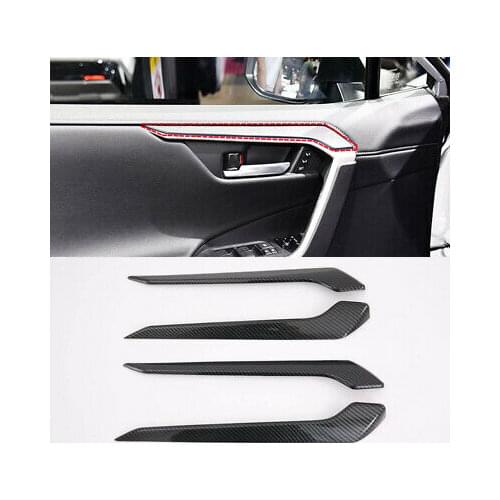 Carbon Fiber Look Inner Door Handle Bowl Stripe Cover 4pcs For Toyota RAV4 19-20