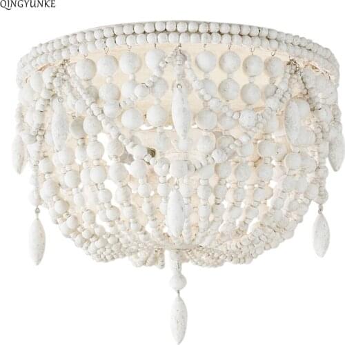 French style Retro white wood Bead Chandelier for living room bedroom childrens room princess Decorative indoor lighting