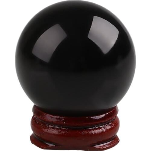 Runyangshi 40mm Natural Black Obsidian Sphere Crystal Ball Healing Stone With Stand Home Office Table Ornaments Holiday Gifts