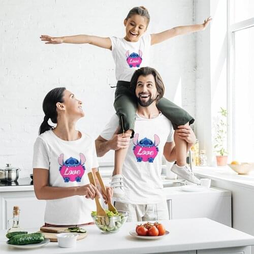 New Mother Daughter Matching Clothes Woman T-shirt Harajuku Cartoon Stitch Print Adult Short-Sleeved Summer Children T shirt