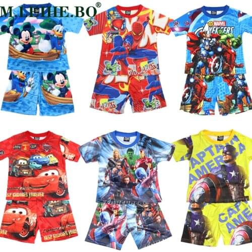 2021 New Disney Boys Sets Summer Short-Sleeved Cartoon Clothing Kids Clothes Childrens Shorts Pajamas Outfits Cartoon Car Suit