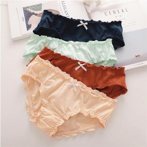 Solid Color Cotton Panties Grils Sweet Ruffles Underpants Sexy Female Briefs Comfortable Lingerie