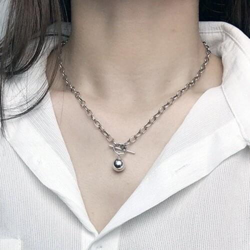 Punk Hiphop Thick Chain Ball Beads Pendant Choker Necklace for Women Ladies Vintage Geometric Clavicle Necklace Jewelry YN1548