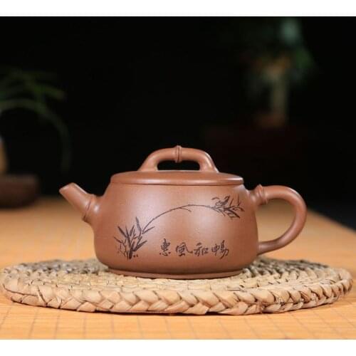 Sells purple sand pot famous artists hand-engraved wide-mouthed stone ladle pot Kungfu tea set on behalf of a hair