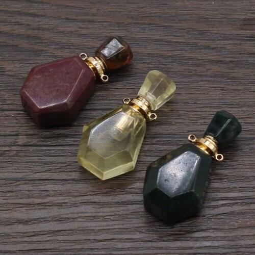 Hot Sale Natural Stone Perfume Bottle Pendant Lemon Jade/Red Stone/Indian Agate For Jewelry Making Charms DIY Necklace Accessory