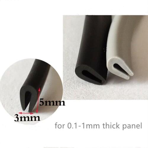 Rubber U Sealing Strip 5x3x5mm 0.1-1mm thick Glass Metal Car Wood Panel Board Flat Edge Encloser Shield Gray Black