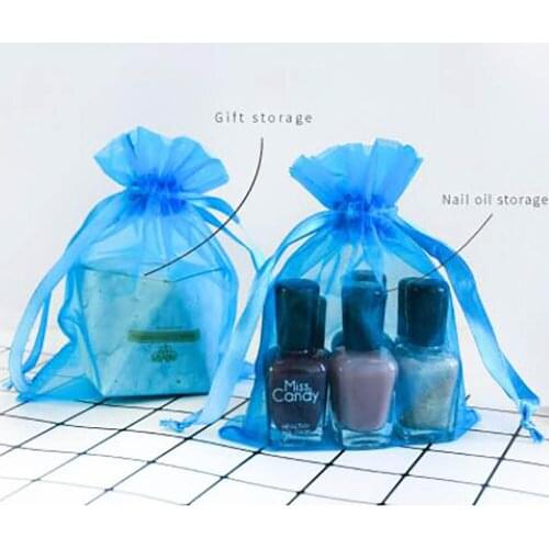 Blue Mesh Drawstring Pocket Women Cosmetic Bag Sample Dustproof Storage Drawstring Transparent Jewelry Ins Makeup Cosmetics Bags