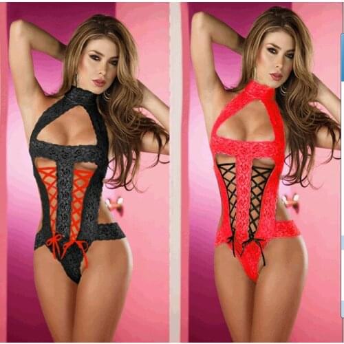 Hot Sexy babydoll Womens Lace Binding Temptation Perspective bodysuits Sexy Tights Erotic sling lingerie sex play Underwear