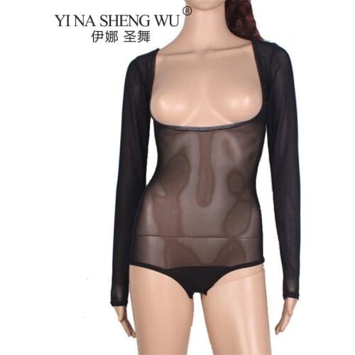 Women Dancewear Long Sleeve and Short Sleeve Clothes Stretchy Mesh Top Chest Support Bodysuit Bottoming Belly Cover Leotards New