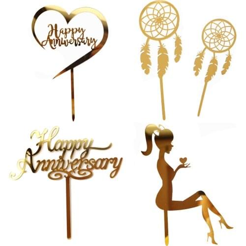 New Happy Anniversary Cake Topper Love Girl Acrylic Birthday Cake Toppers Wedding Valentines Party Cake Dessert Decorations