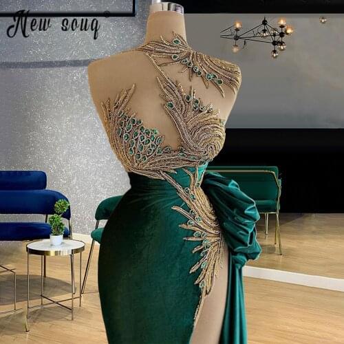 Green Crystals Evening Dress Mermaid Prom Gown with Split Side Beaded Celebrity Dresses Longue Robes Plus Size Custom Made