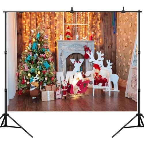 Lyavshi Vinyl Photography Background Christmas Tree backdrop Fireplace Elk doll Toy Indoor Children Backdrops for Photo Studio