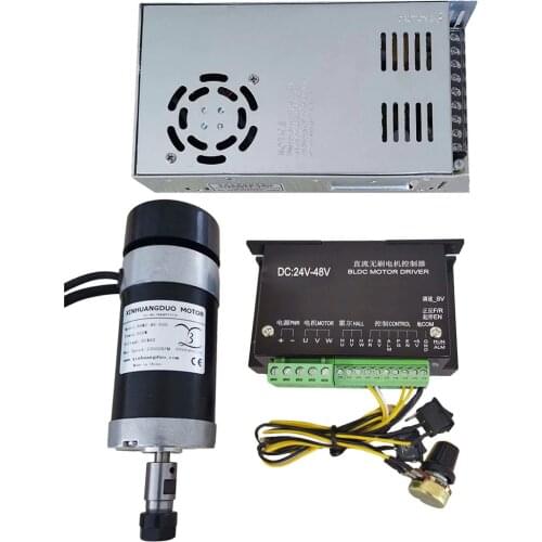 48VDC 500W Brushless Motor High Speed Big Torque CNC Engraving Air Cooled Spindle Motor + Driver Controller + Power Supply