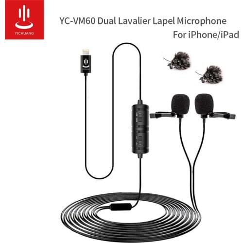 YICHAUNG VM60 Dual Lavalier Microphone Lightning plug mini Lavalier Lapel Microphone for iPhone11 iphone12 pro smart phone Vlog