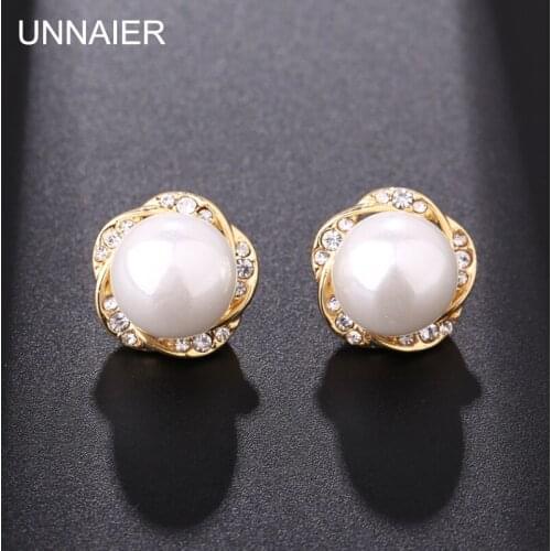 UNNAIER fashion Simplicity Large Imitation pearls Earrings Female Rhinestone Ear jewelry