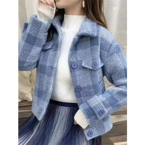 2021 Women Knitting Faux Milk Fur Jacket