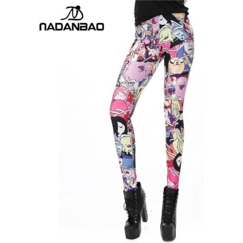 NADANBAO Women Legging 8 Pattern American Cartoon Adventure Time Cute Knitted Women Digital Print Long Leggings Pants