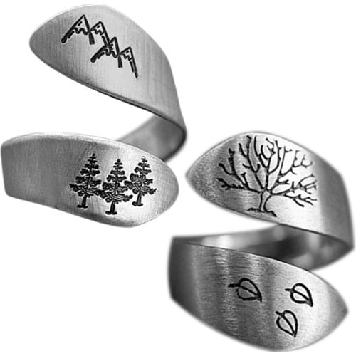2020 Female Plated Silver Color Hand-brushed Winding Ring Mountain Forest Dandelion Ring For Women