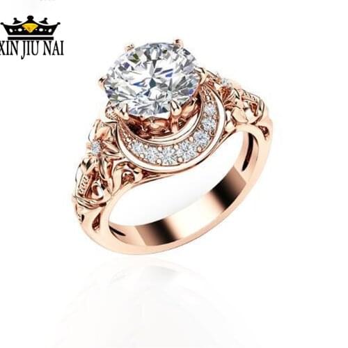 Openwork Floral Zircon Rose Gold Engagement 925 Ring for Female Fashion Popular Rhinestone Wedding Rings for Women Jewelry