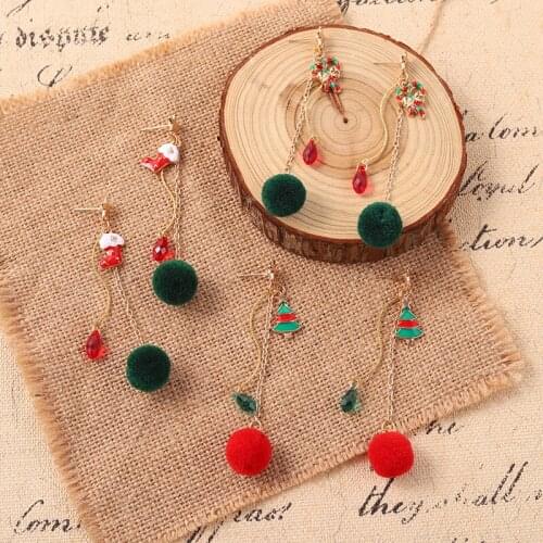 Winter Tassel Round Ball Christmas Earring Set Fashion Snowflake Tree Geometric Earrings Female Child Christmas Jewelry Gifts